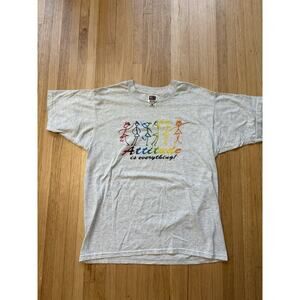 VTG Fruit Of The Loom Best T Shirt Men's Large Gray Attitude Is Everything! 90s